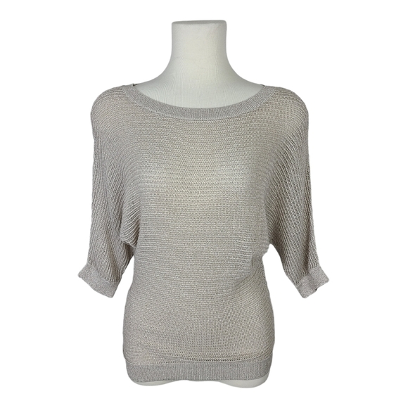 Express Cream Tan & Metallic Dolman Sleeve Knit Semi Sheer Sweater XS - Picture 1 of 16